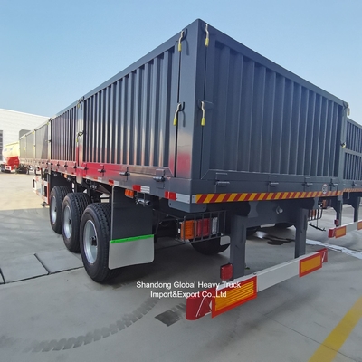 รถกึ่งพ่วงเหล็กกั้นรั้ว 3 เพลาสำหรับขนส่งสินค้าเทกอง