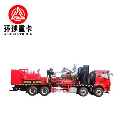 รถบรรทุกหน่วยไฮดรอลิกสำหรับงานขุดเจาะน้ำมัน 2800 แรงม้า พร้อมปั๊มลูกสูบแรงดันสูง และการตั้งค่าขับเคลื่อน 8x6 สำหรับการขุดเจาะน้ำมัน