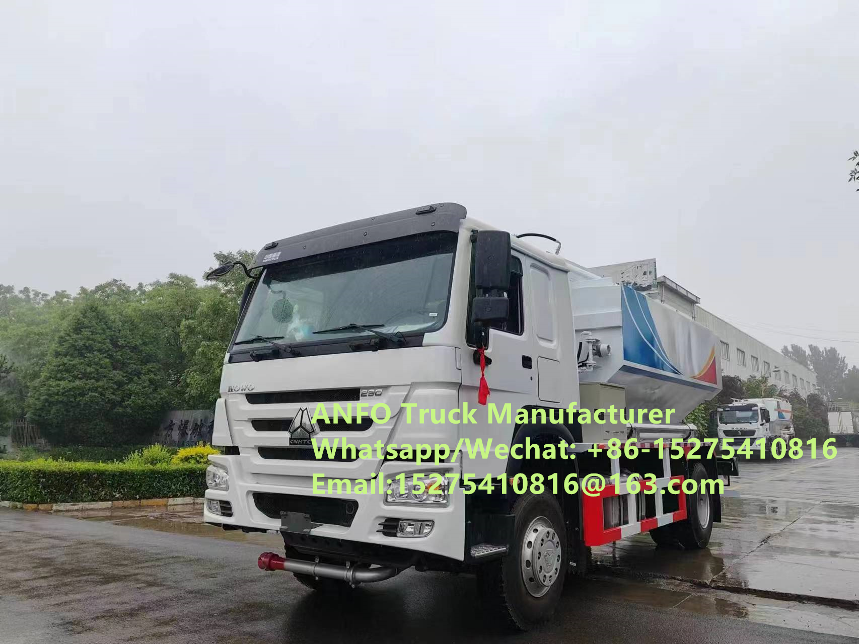 HOWO 10/15/20/30T BCLH-10 เครื่องผสมและบรรจุสารระเบิดแอมโมเนียมไนเตรตเชื้อเพลิง (ANFO) บริการงานระเบิด รถบรรทุกผลิตสารระเบิด MEMU MMU